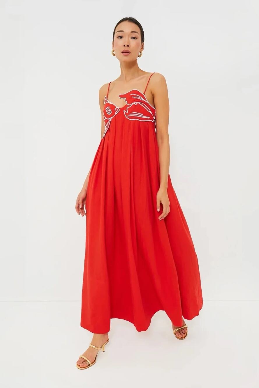 Farm Rio Red Fish Top Maxi dress in Red size M medium